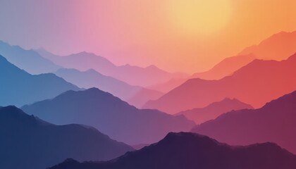 Fototapeta premium A colorful mountain range with a sunset in the background.