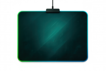 Professional rgb gaming mousepad illuminated with green and blue neon lights, featuring a transparent background