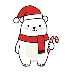 Fototapeta premium Cute Polar Bear Wearing Santa Hat and Scarf Christmas Vector