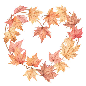Autumn Leaves Frames Clipart Heart shape Minimal Watercolor