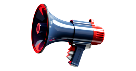 Blue and Red Glossy Megaphone with Transparent Background, 3D Realism Design Element