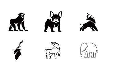 Set of Animal Logo Designs: Monkey, Dog, Bull, Antelope, Goat, Elephant