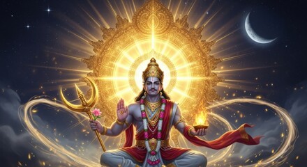 Majestic depiction of a divine figure radiating golden light and cosmic energy