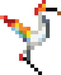 Fototapeta premium Icon of a Pixel Crane with a Graceful Dance