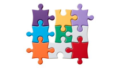 Colorful Jigsaw Puzzle Pieces with Transparent Background, 3D Realism Design Element