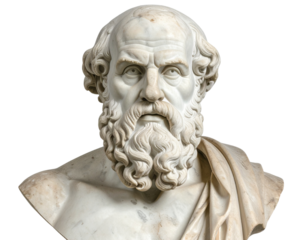  Classical Marble Philosopher Bust, Front View, Isolated PNG