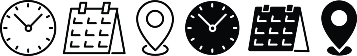Address. time, and date icon vector. Notification, Calendar, schedule, time clock vector illustration

