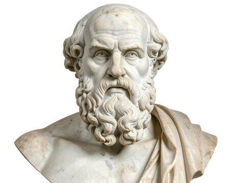 Classical Marble Philosopher Bust, Front View, Isolated PNG - Powered by Adobe