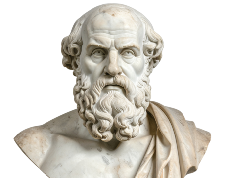  Classical Marble Philosopher Bust, Front View, Isolated PNG