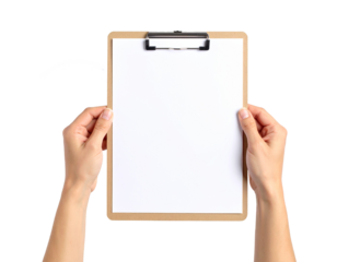 holding a clipboard with blank paper
