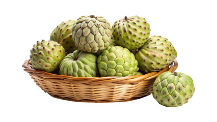 Obraz premium A basket overflowing with exotic and fresh green sugar apples, ready to eat