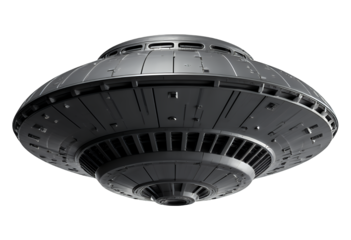 Glossy Silver Flying Saucer on Transparent Background, 3D Realism Design Element