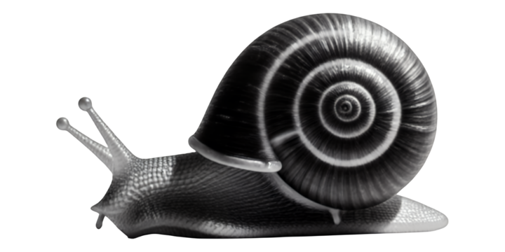 Glossy Silver Snail Shell with Transparent Background, 3D Realism Design Element