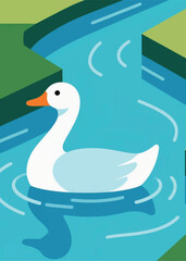 modern ducks swimming in the river Illustrator Artwork design template poster