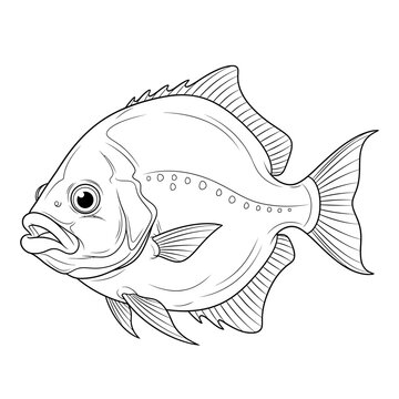 Amazon Tambaqui Fish Species Anime Style Coloring Page for Kids Black and White Aquatic Art