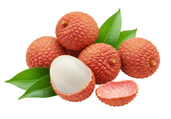 Lychee fruit red white green leaves healthy food still life photography studio shot