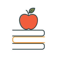 Minimalist stack of books with one apple on top — flat clean vector
