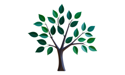 Green Leafy Tree with Transparent Background, 3D Realism Graphic for Web Design