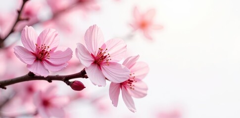 Fototapeta premium Delicate pink cherry blossoms isolated on pure white , petals, art