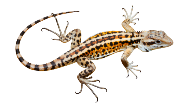 Orange and Black Leopard Gecko on Transparent Background, High-Resolution Graphic for Web Design