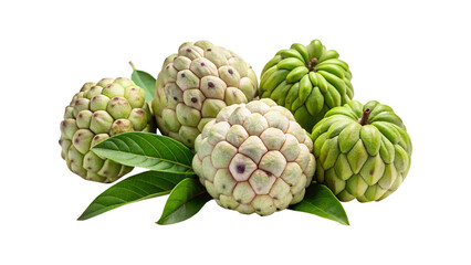 Obraz premium Custard apple still life composition with leaves and white background