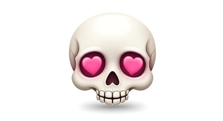 Skull with Heart Eyes on White, Symbolizing Love, Death