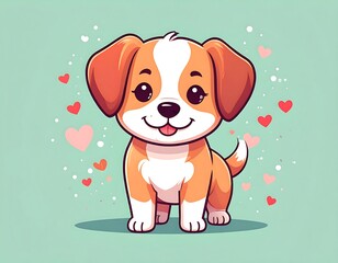 Charming cartoon puppy radiating love with heart accents on a pastel backdrop providing a joyous
