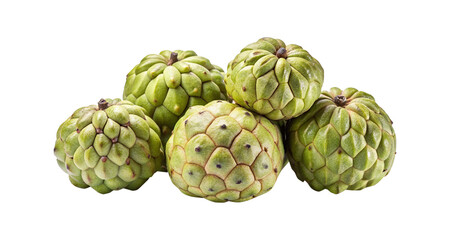 Obraz premium Pile of Fresh and Green Custard Apples on a White Background