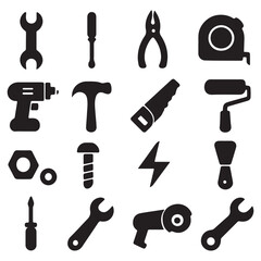 Fototapeta premium Construction Tools Silhouette Icon Set Vector Illustration