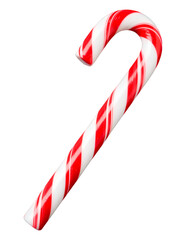 Red and White Candy Cane with Transparent Background, Glossy 3D Realism Design Element