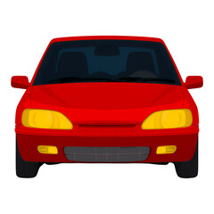 Red Car Headlights Glow, Crimson Car Front View with Transparent Background, Glossy 3D Realism Asset