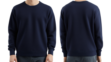 Modern unisex navy sweatshirt mockup offers stylish apparel template for clothing brand advertising and fashion designs, showcasing front and back views