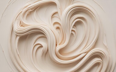 Swirled beige cream texture on off-white background, elegant cosmetic beauty skincare paste closeup, whipped lotion moisturizer gel balm for hydrating face and hand, luxury organic clean product