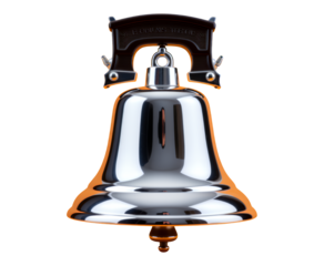 Silver Bell with Orange Trim, Glossy 3D Realism on Transparent Background, Graphic Asset