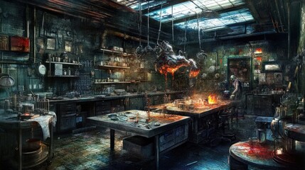 Dark, grotesque lab scene