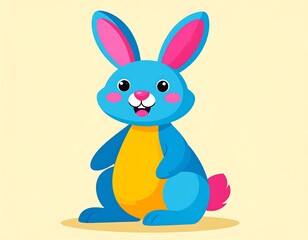 Obraz premium Cheerful Cartoon Blue and Yellow Bunny Illustration for Children and Easter Celebrations