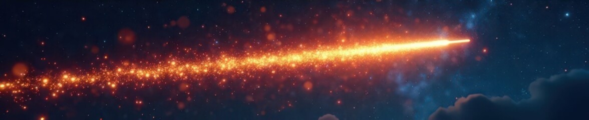 Naklejka premium Bright orange and yellow fireballs streak across night sky , nature, yellow