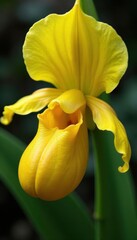 Obraz premium Close-up of a vibrant yellow Paphiopedilum orchid , macro, bloom, wildlife photography