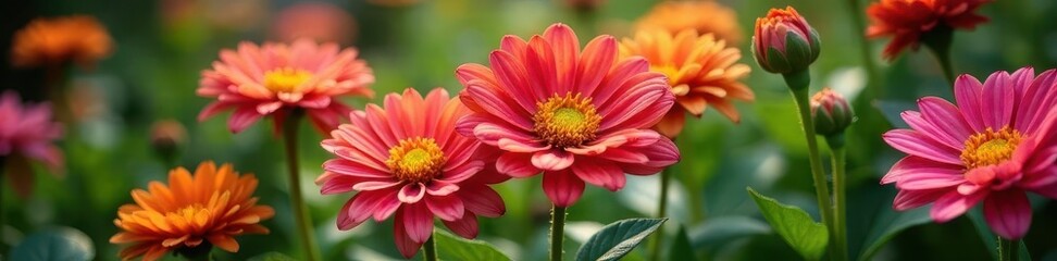 Vibrant chrysanthemums bloom in a lush garden , autumn, blossom, flower garden