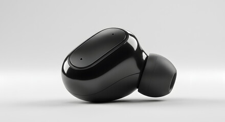 Single Black Wireless Earbud Isolated on White Background