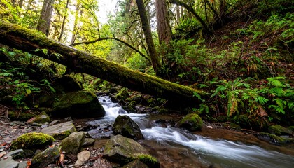 Obraz premium Forest stream with fallen log