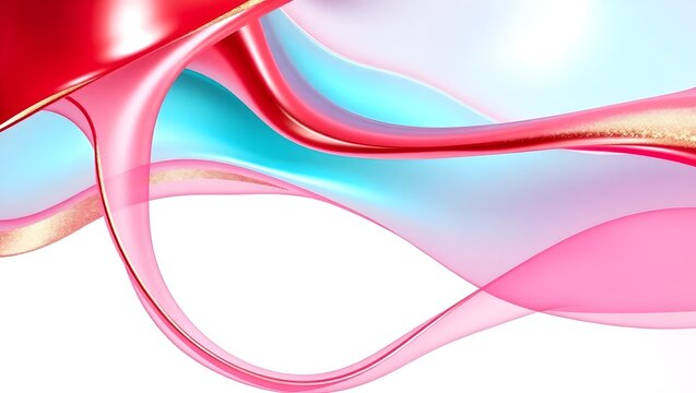 Hyper realistic glossy red teal pink abstract layers with gold metallic edges glitter particles and depth