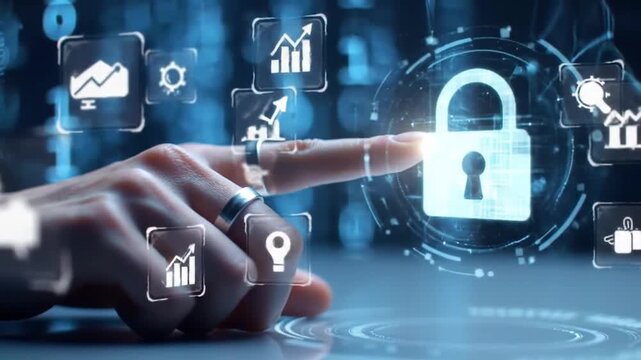 Cybersecurity and Data Protection with Digital Interface Icons
