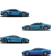 Sleek blue sports car in profile against a white background