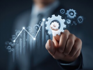 Cost and quality control for business growth, Businessman holding with a virtual interface, management cost reduction, quality control, Strategic risk management for effective business operations.