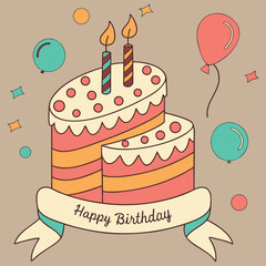  birthday cake vector. birthday cake slices with candles cartoon vector illustration. Black and white birthday cake with candle clipart. Hand drawn vector illustration. cake vector