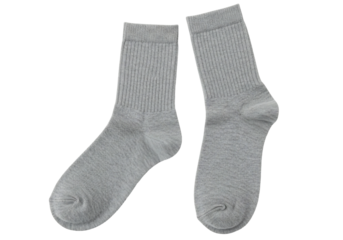 Pair of gray crew socks studio shot on transparent background clean and simple image suitable for product photography and online stores