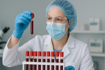 Laboratory technician analyzing blood samples