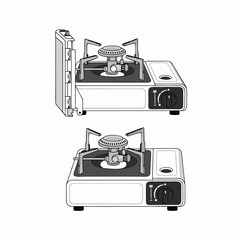Portable stove illustration showcasing appliance design and compact cooking apparatus visuals for camping utility