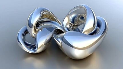 Abstract chrome sculpture featuring fluid, interlocking shapes and dynamic reflections